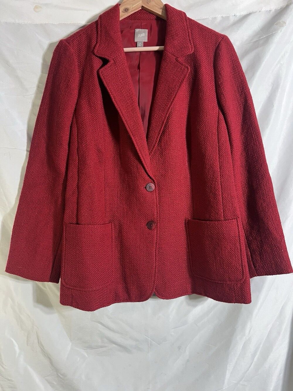 J.Jill Red Woven Wool Blend Blazer PL Red Dark Academia Classic Career Preppy